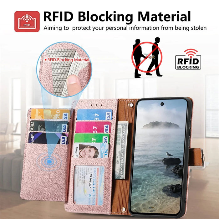 For Sony Xperia 1 VIII Case RFID Blocking Zipper Pocket Leather Wallet Phone Cover with Strap - Black - 6