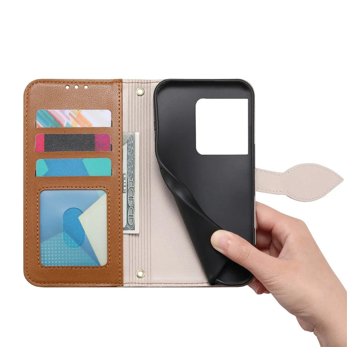 For Sony Xperia 1 VIII Stand Case Leaf Shape Magnetic Clasp Leather Phone Cover with Hand Strap - Brown - 3