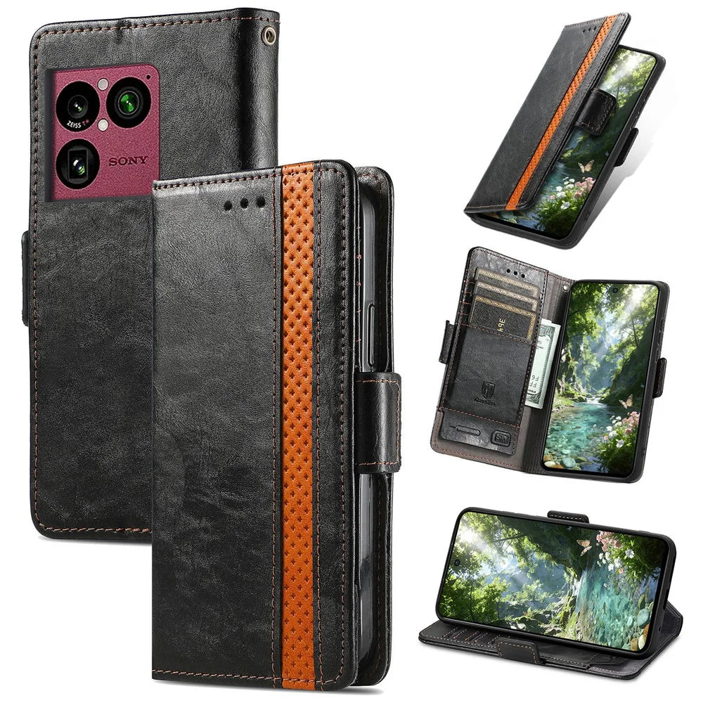 CASENEO For Sony Xperia 1 VIII Phone Cases PU Leather Cover Stand with RFID Blocking Wallet - Black - 1
