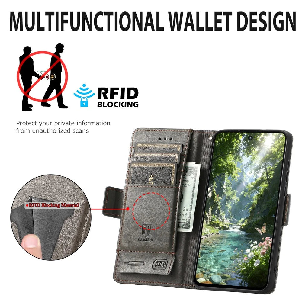 CASENEO For Sony Xperia 1 VIII Phone Cases PU Leather Cover Stand with RFID Blocking Wallet - Black - 5