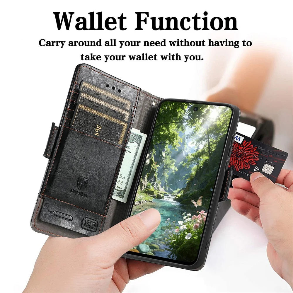 CASENEO For Sony Xperia 1 VIII Phone Cases PU Leather Cover Stand with RFID Blocking Wallet - Black - 6