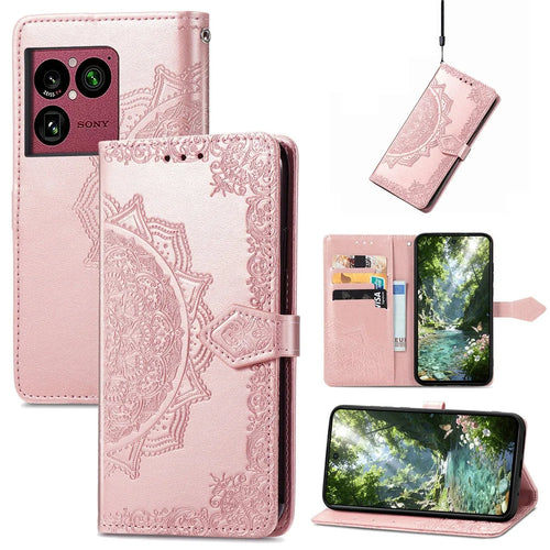 For Sony Xperia 1 VIII Wallet Case Mandala Flower Leather Phone Cover Stand - Rose Gold - 1