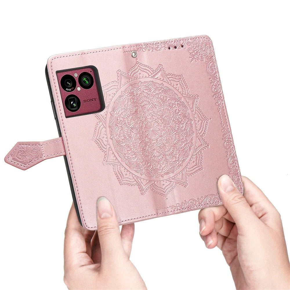 For Sony Xperia 1 VIII Wallet Case Mandala Flower Leather Phone Cover Stand - Rose Gold - 4