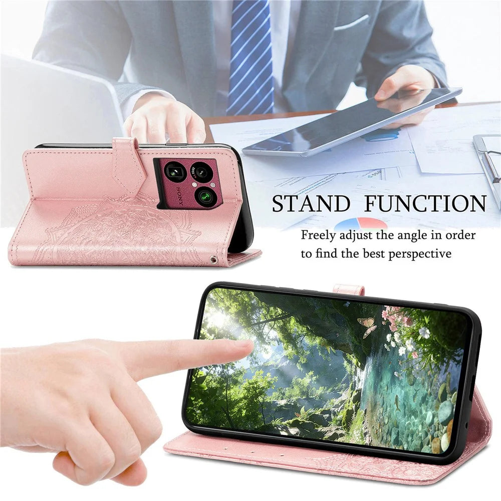 For Sony Xperia 1 VIII Wallet Case Mandala Flower Leather Phone Cover Stand - Rose Gold - 5