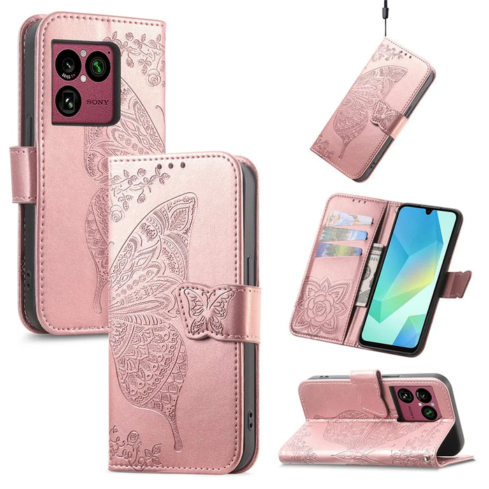For Sony Xperia 1 VIII Case with Strap Butterfly Pattern PU Leather Wallet Phone Cover - Rose Gold - 1