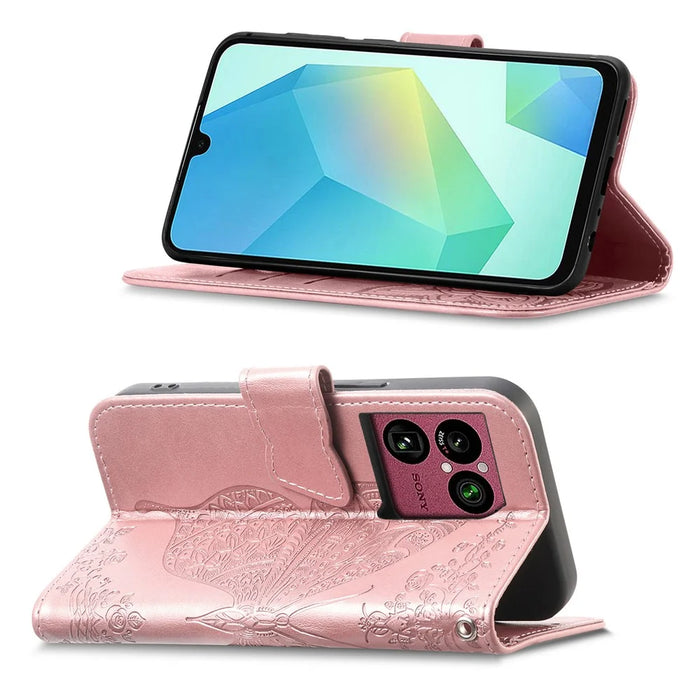 For Sony Xperia 1 VIII Case with Strap Butterfly Pattern PU Leather Wallet Phone Cover - Rose Gold - 3