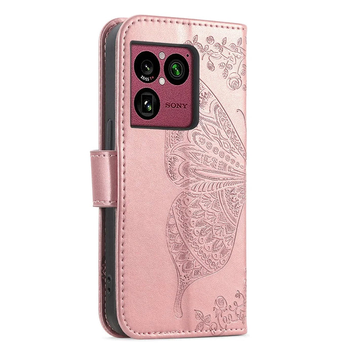For Sony Xperia 1 VIII Case with Strap Butterfly Pattern PU Leather Wallet Phone Cover - Rose Gold - 7