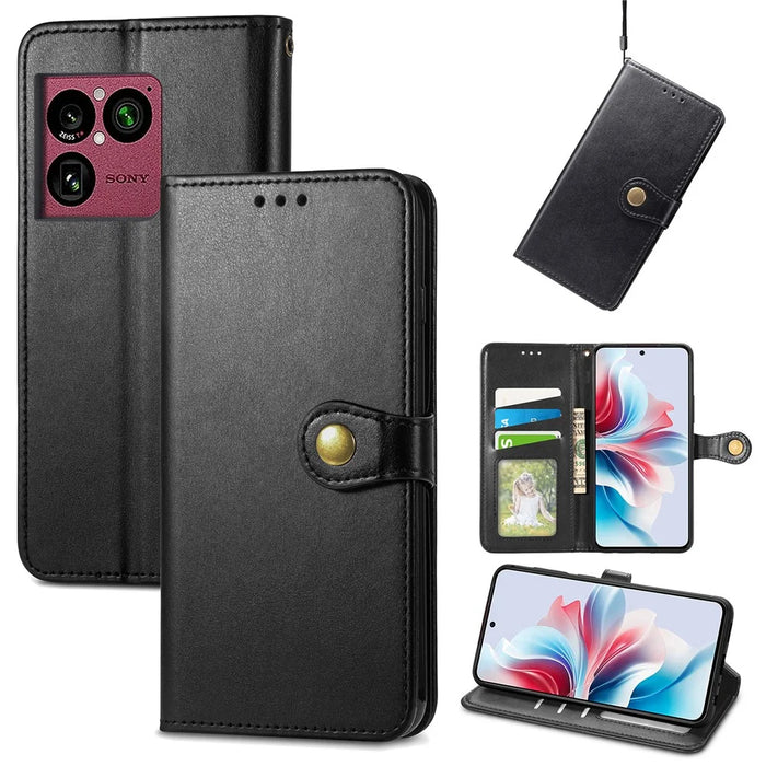 For Sony Xperia 1 VIII Case Wallet Stand Leather Phone Cover with Wrist Strap - Black - 1