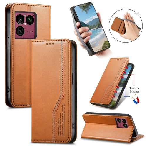 For Sony Xperia 1 VIII Case Wallet Tri-Color Stitching Leather Phone Cover with Elastic Wristband - Brown - 1