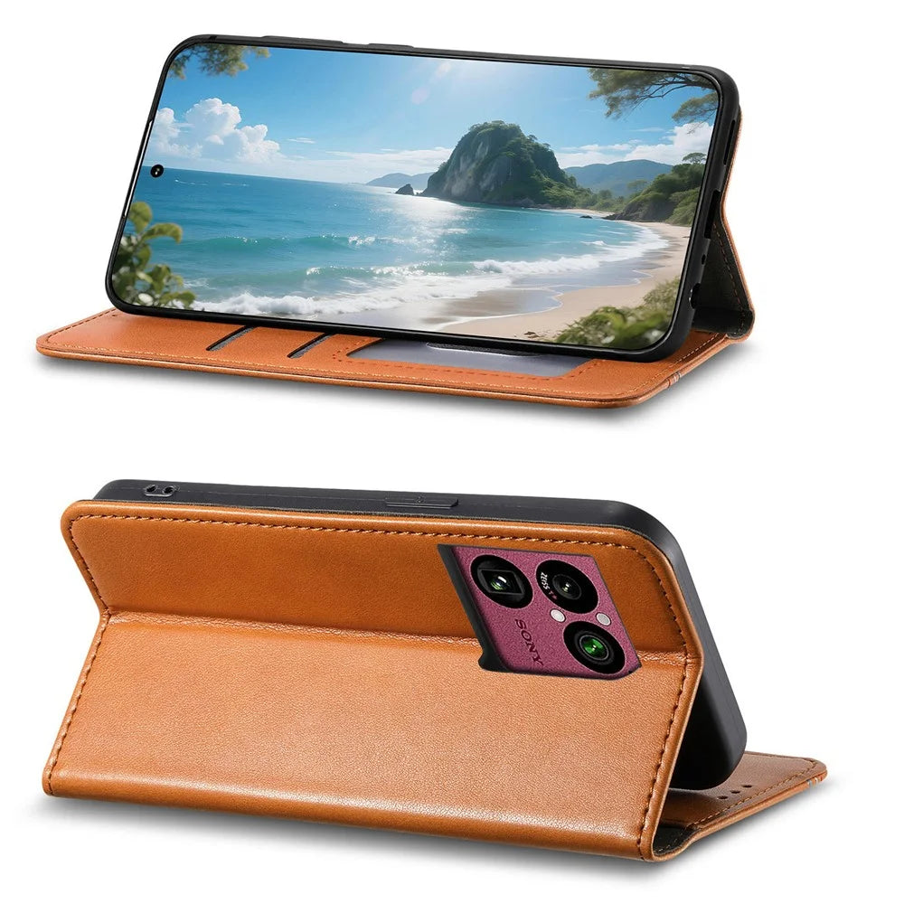 For Sony Xperia 1 VIII Case Wallet Tri-Color Stitching Leather Phone Cover with Elastic Wristband - Brown - 2