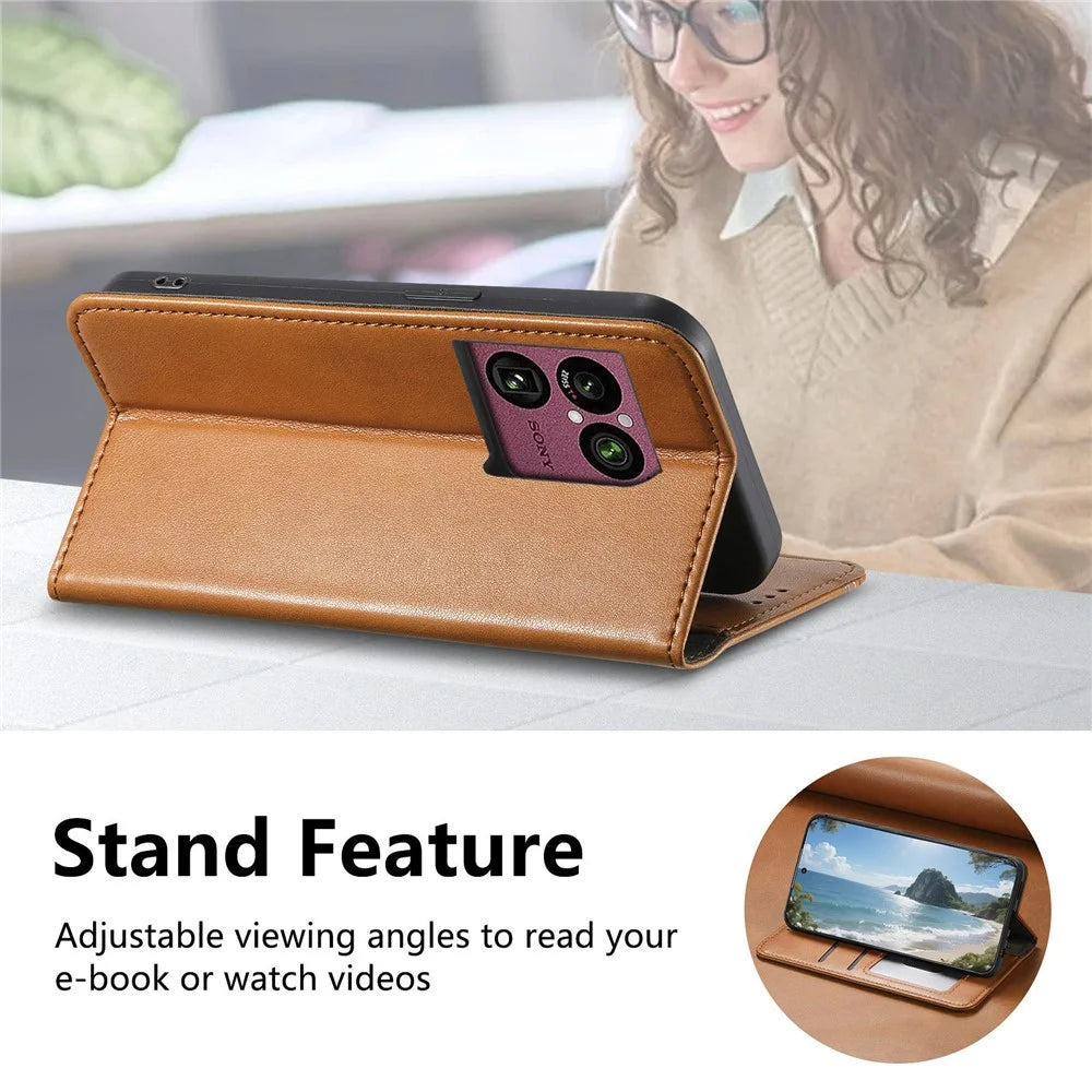 For Sony Xperia 1 VIII Case Wallet Tri-Color Stitching Leather Phone Cover with Elastic Wristband - Brown - 3