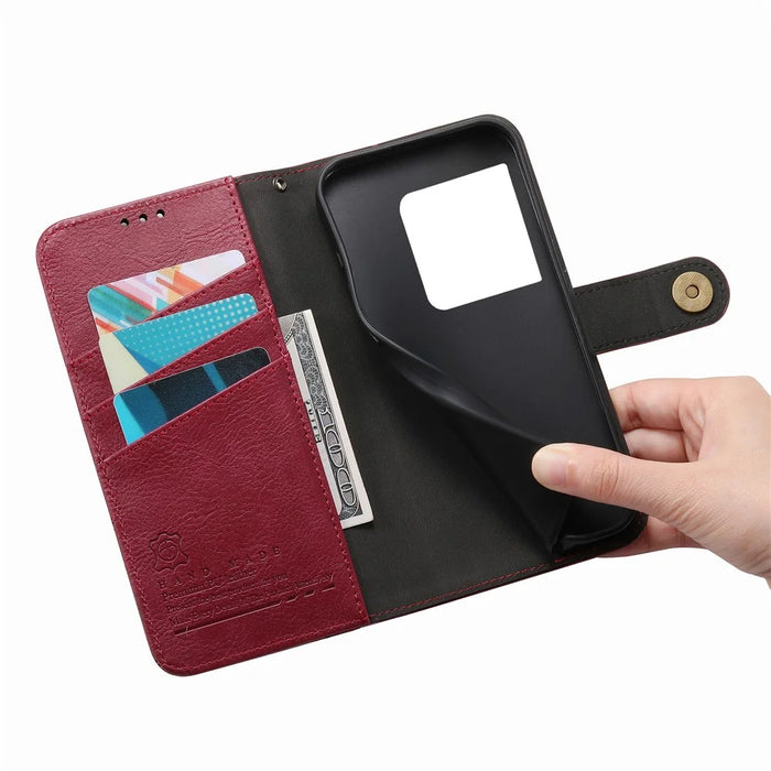 For Sony Xperia 1 VIII Case Color Splicing TPU PU Leather Flip Shockproof Phone Cover with Wrist Strap - Red - 4