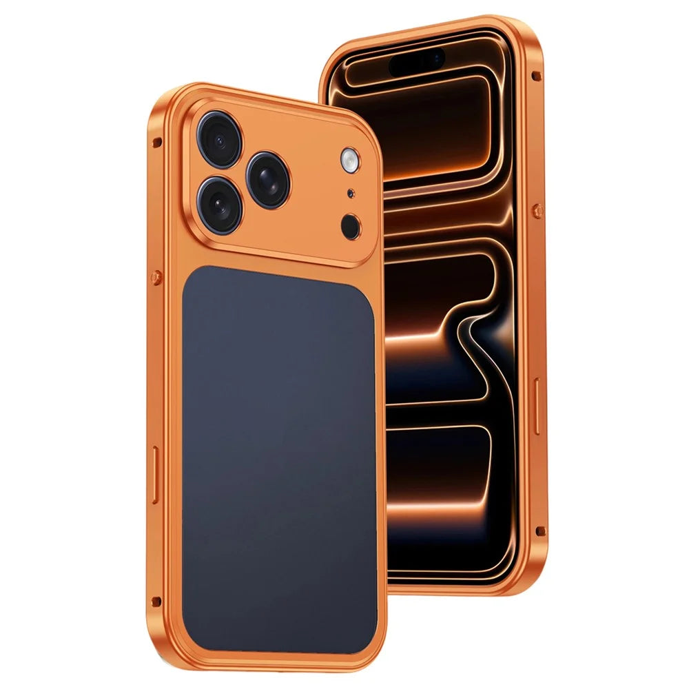 For iPhone 18 Pro Max / 17 Pro Max Metal Frame Case Magnetic Snap On Frame PC Hollow Back Heat Dissipation Shockproof Cover - Titanium Orange - 1