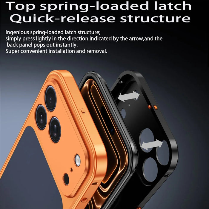 For iPhone 18 Pro Max / 17 Pro Max Metal Frame Case Magnetic Snap On Frame PC Hollow Back Heat Dissipation Shockproof Cover - Titanium Orange - 4