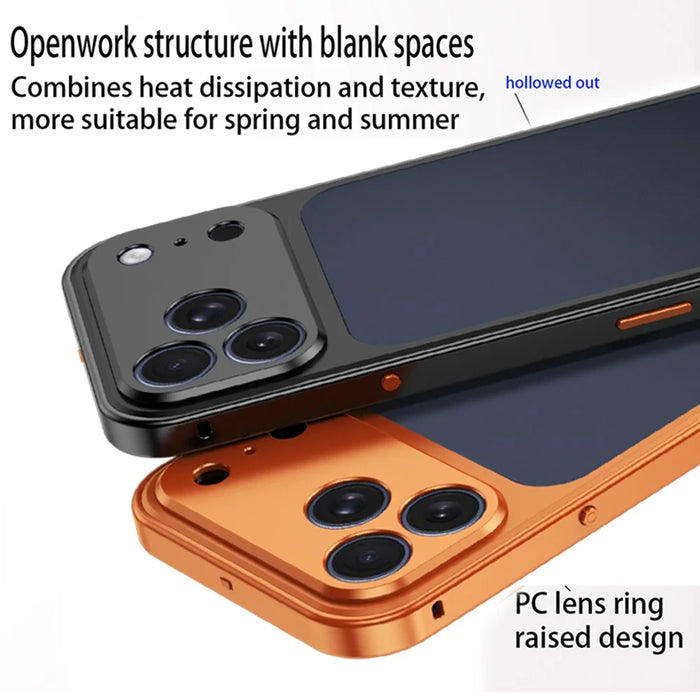 For iPhone 18 Pro Max / 17 Pro Max Metal Frame Case Magnetic Snap On Frame PC Hollow Back Heat Dissipation Shockproof Cover - Titanium Orange - 5