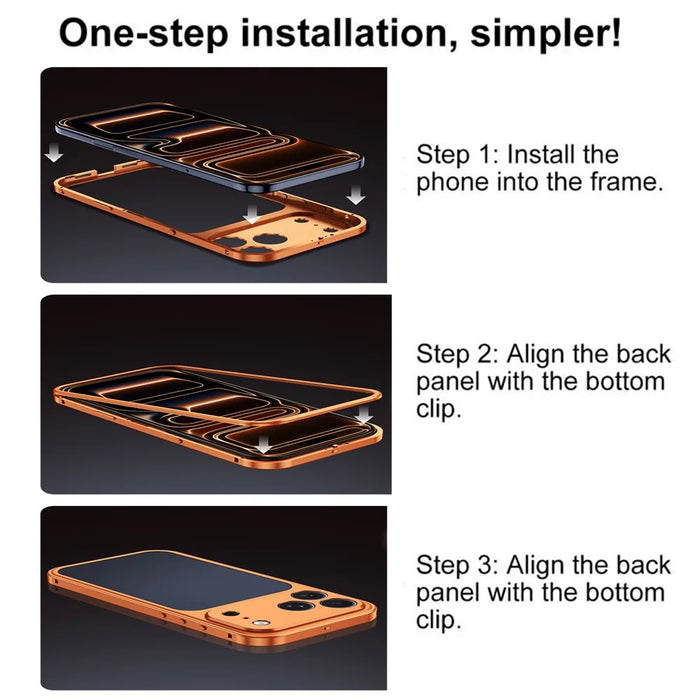 For iPhone 18 Pro Max / 17 Pro Max Metal Frame Case Magnetic Snap On Frame PC Hollow Back Heat Dissipation Shockproof Cover - Titanium Orange - 6