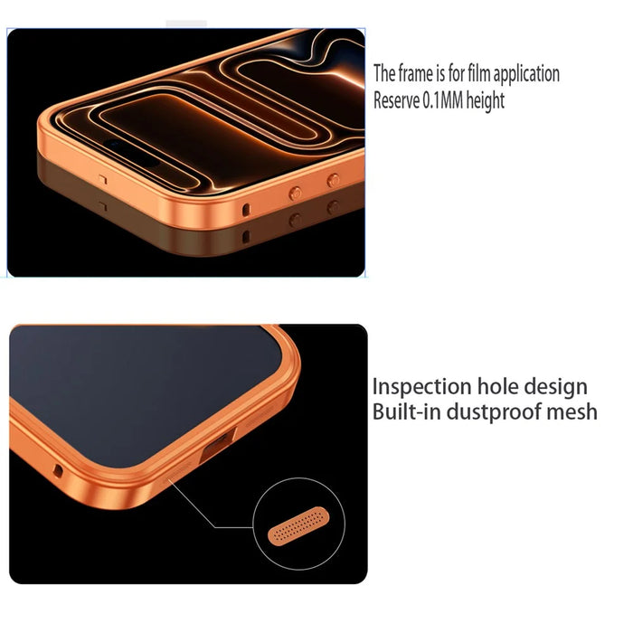 For iPhone 18 Pro Max / 17 Pro Max Metal Frame Case Magnetic Snap On Frame PC Hollow Back Heat Dissipation Shockproof Cover - Titanium Orange - 7