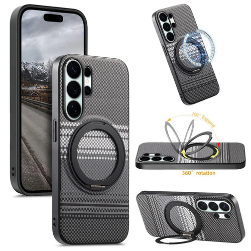 For Samsung Galaxy S26 Ultra Magnetic Case Rotation Kickstand PU Leather + TPU Phone Cover - Black - 1
