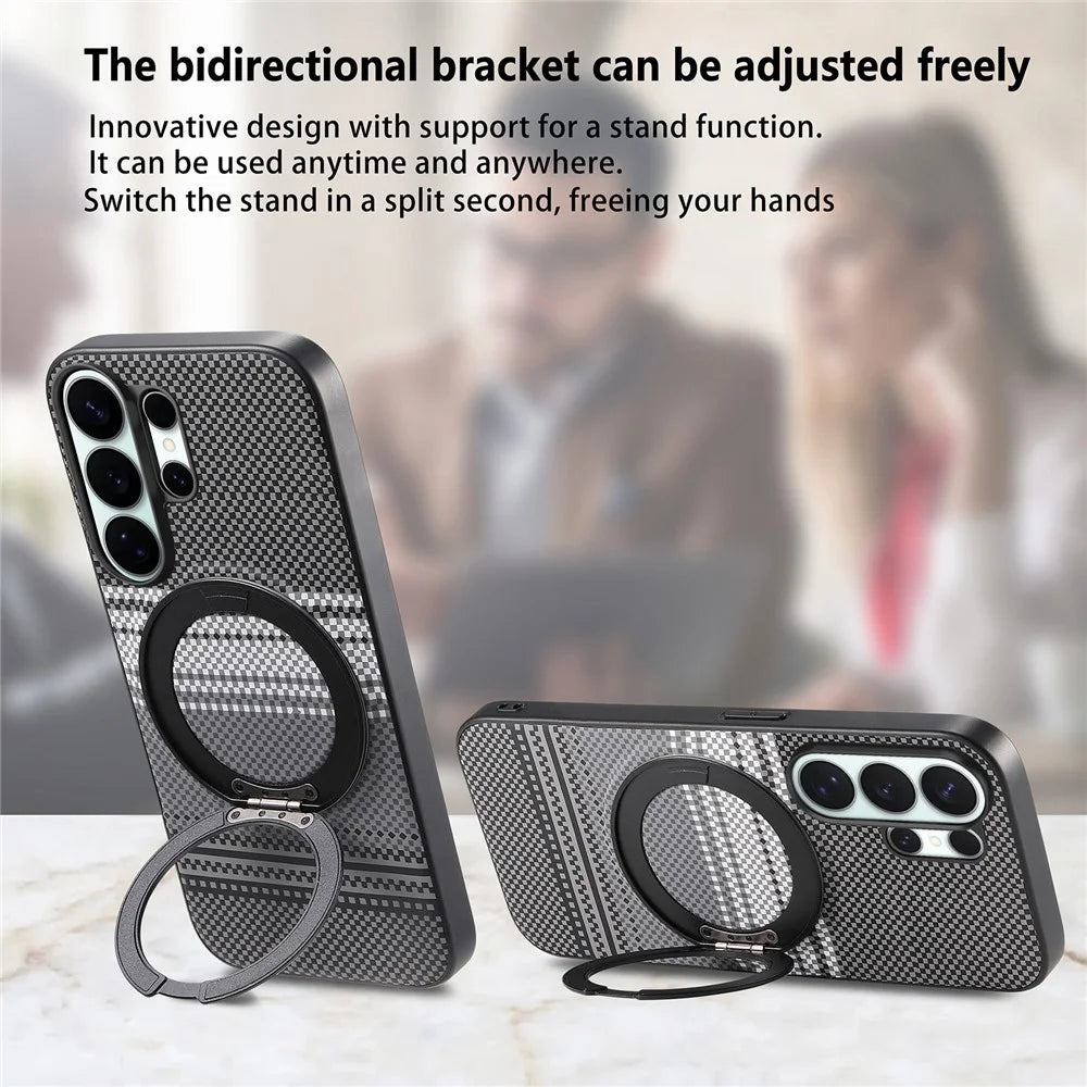 For Samsung Galaxy S26 Ultra Magnetic Case Rotation Kickstand PU Leather + TPU Phone Cover - Black - 6
