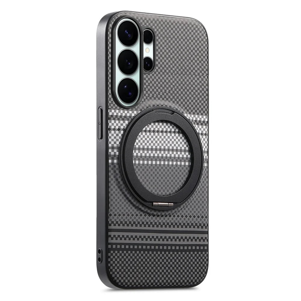 For Samsung Galaxy S25 Ultra Magnetic Case Rotation Kickstand PU Leather + TPU Phone Cover - Black - 2