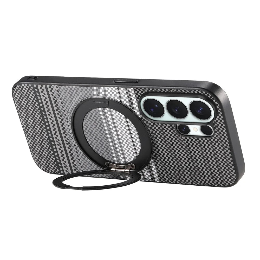 For Samsung Galaxy S25 Ultra Magnetic Case Rotation Kickstand PU Leather + TPU Phone Cover - Black - 4