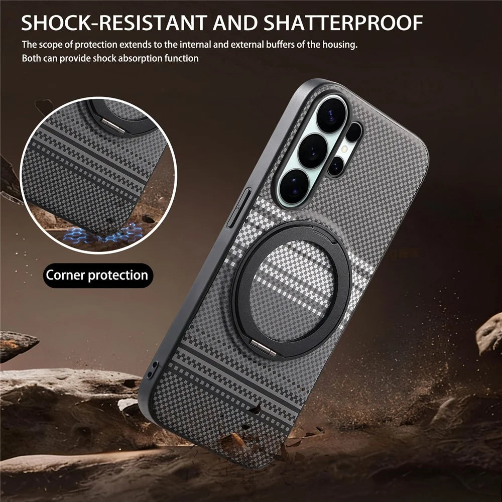 For Samsung Galaxy S25 Ultra Magnetic Case Rotation Kickstand PU Leather + TPU Phone Cover - Black - 5