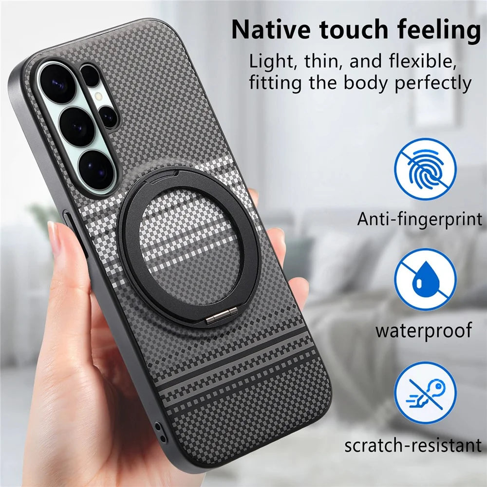 For Samsung Galaxy S25 Ultra Magnetic Case Rotation Kickstand PU Leather + TPU Phone Cover - Black - 7