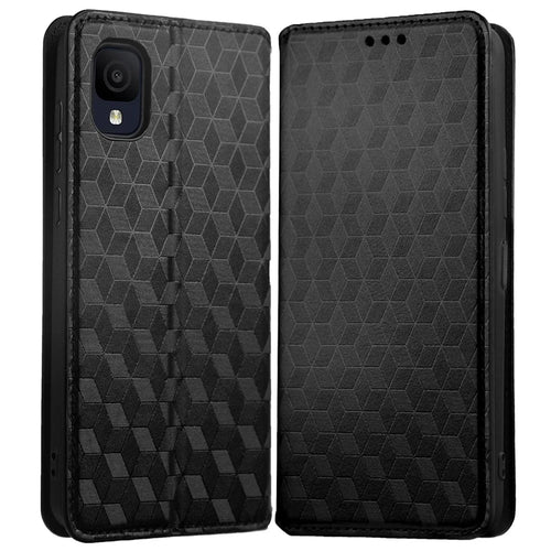 For TCL Ion Z Stand Wallet Phone Case, Fall Resistant Imprinted Rhombus Pattern PU Leather Magnetic Auto-absorbed Folio Flip Cover - Black - 1