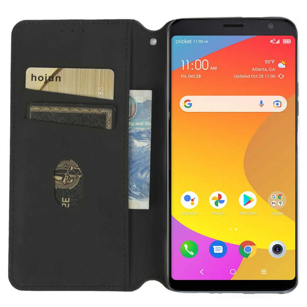 For TCL Ion Z Stand Wallet Phone Case, Fall Resistant Imprinted Rhombus Pattern PU Leather Magnetic Auto-absorbed Folio Flip Cover - Black - 2