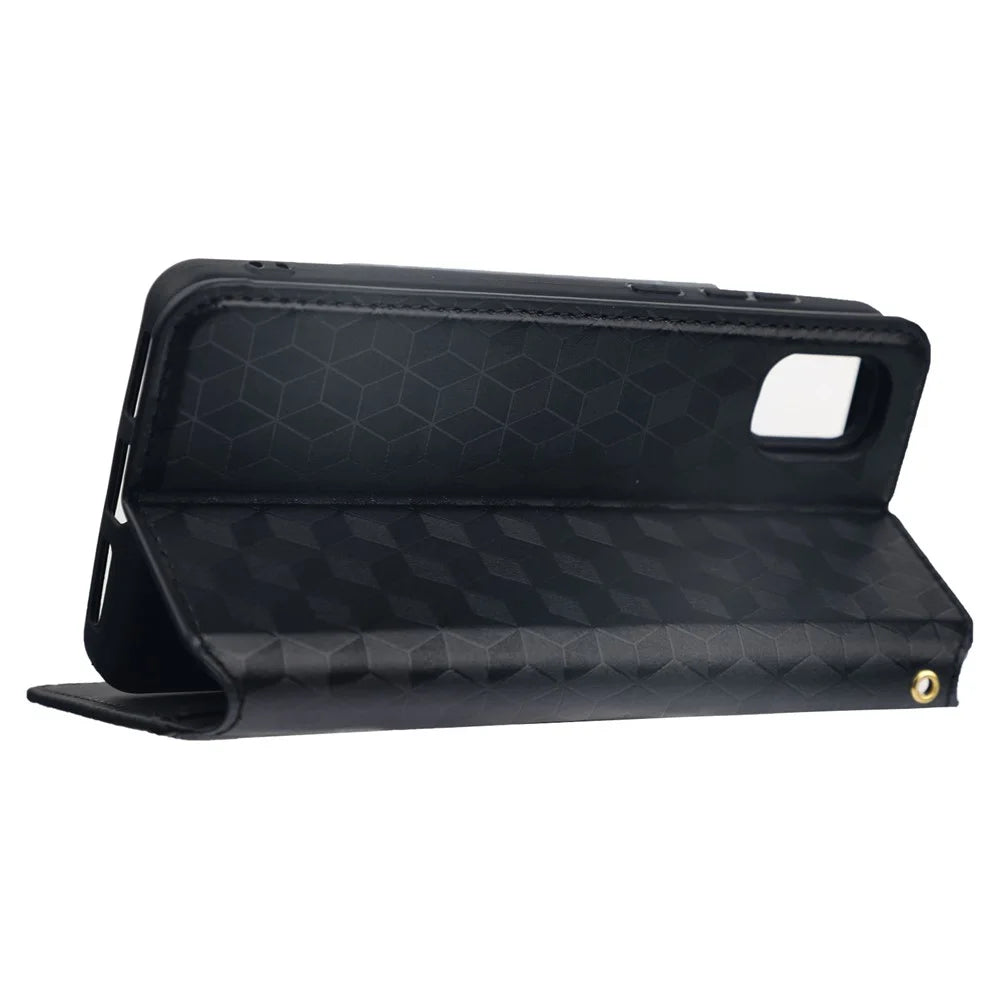 For TCL Ion Z Stand Wallet Phone Case, Fall Resistant Imprinted Rhombus Pattern PU Leather Magnetic Auto-absorbed Folio Flip Cover - Black - 3