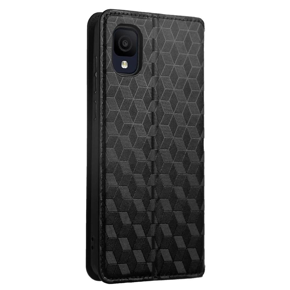 For TCL Ion Z Stand Wallet Phone Case, Fall Resistant Imprinted Rhombus Pattern PU Leather Magnetic Auto-absorbed Folio Flip Cover - Black - 7