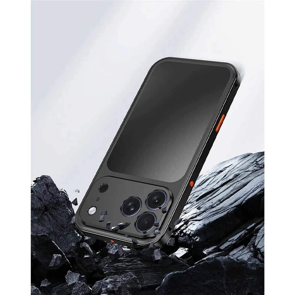 For iPhone 18 Pro Max / 17 Pro Max Magnetic Case Metal Frame PC Back Phone Cover with Pop-Up Buckle - Orange - 6