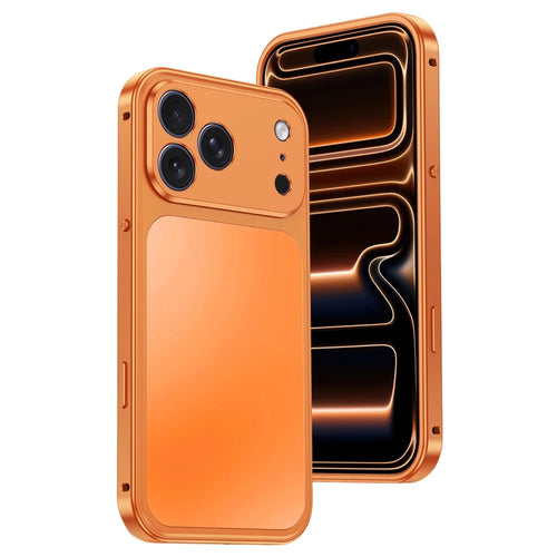 For iPhone 18 Pro / 17 Pro Magnetic Case Metal Frame PC Back Phone Cover with Pop-Up Buckle - Orange - 1
