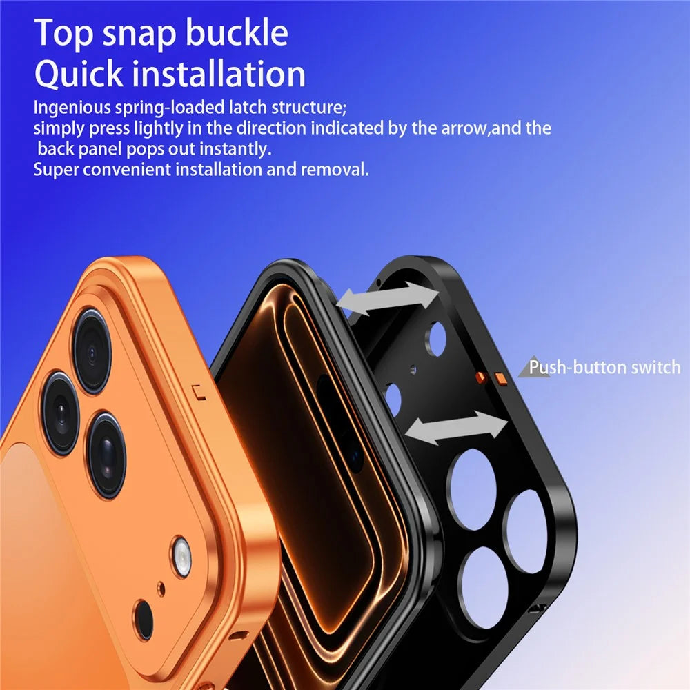 For iPhone 18 Pro / 17 Pro Magnetic Case Metal Frame PC Back Phone Cover with Pop-Up Buckle - Orange - 5