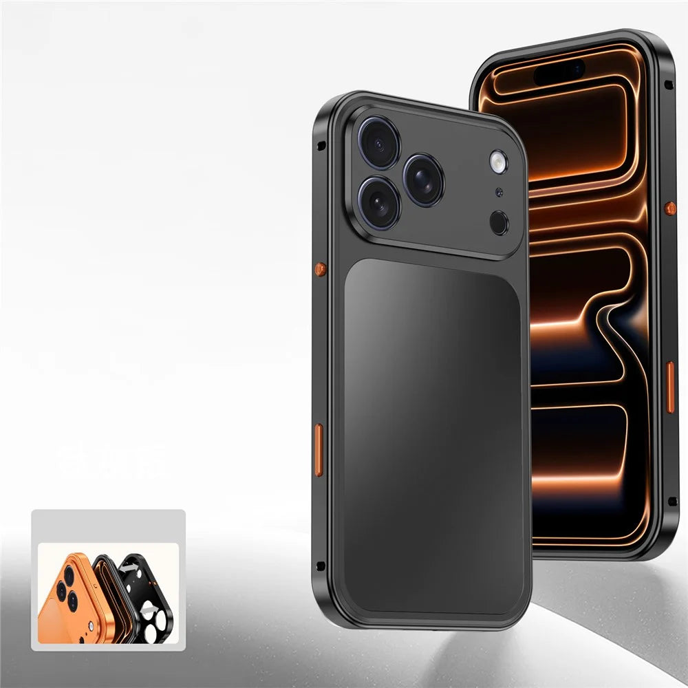 For iPhone 18 Pro / 17 Pro Magnetic Case Metal Frame PC Back Phone Cover with Pop-Up Buckle - Orange - 7