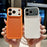For iPhone 17 Pro Case Litchi Texture Genuine Cow Leather Coated TPU + PC Protective Cover - Orange Shell / Orange+Black - 4