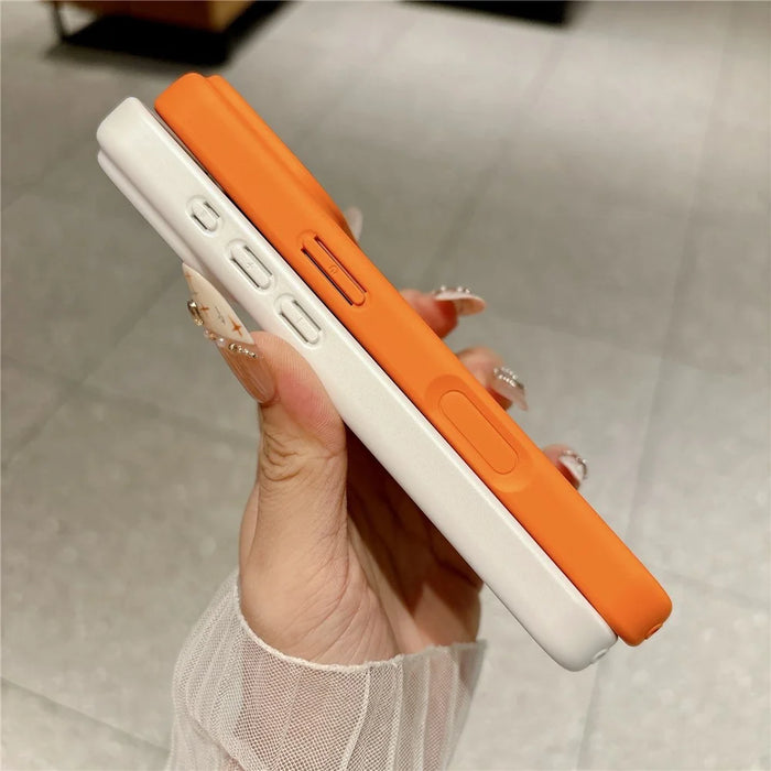 For iPhone 17 Pro Case Litchi Texture Genuine Cow Leather Coated TPU + PC Protective Cover - Orange Shell / Orange+Black - 6