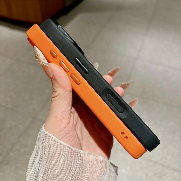 For iPhone 17 Pro Max Case Textured Genuine Cow Leather + PC + TPU Protective Cover - Litchi Texture / Orange - 4