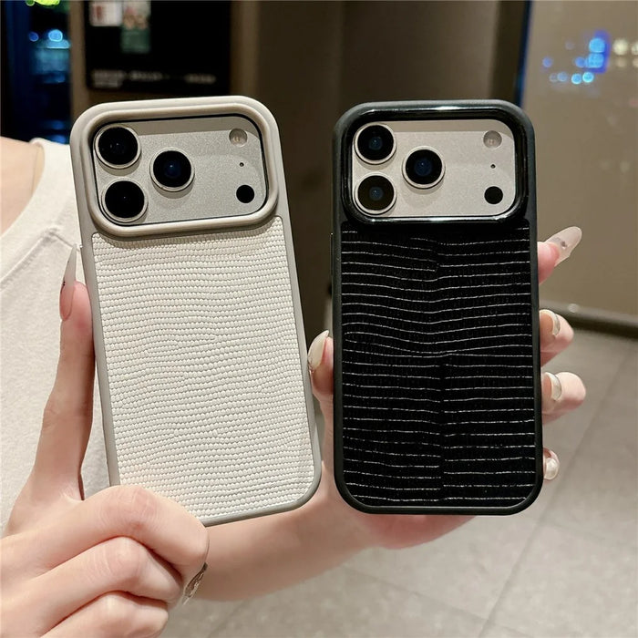 For iPhone 17 Pro Max Case Textured Genuine Cow Leather + PC + TPU Protective Cover - Litchi Texture / Orange - 6