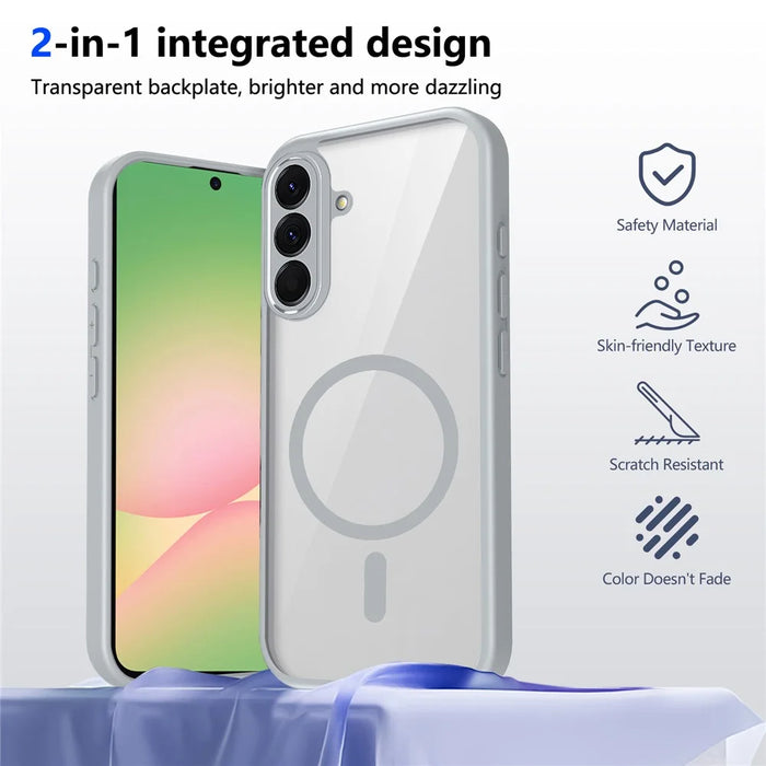 For Samsung Galaxy A57 5G Magnetic Case Transparent PC + TPU Shockproof Skin-friendly Phone Cover - Grey - 2