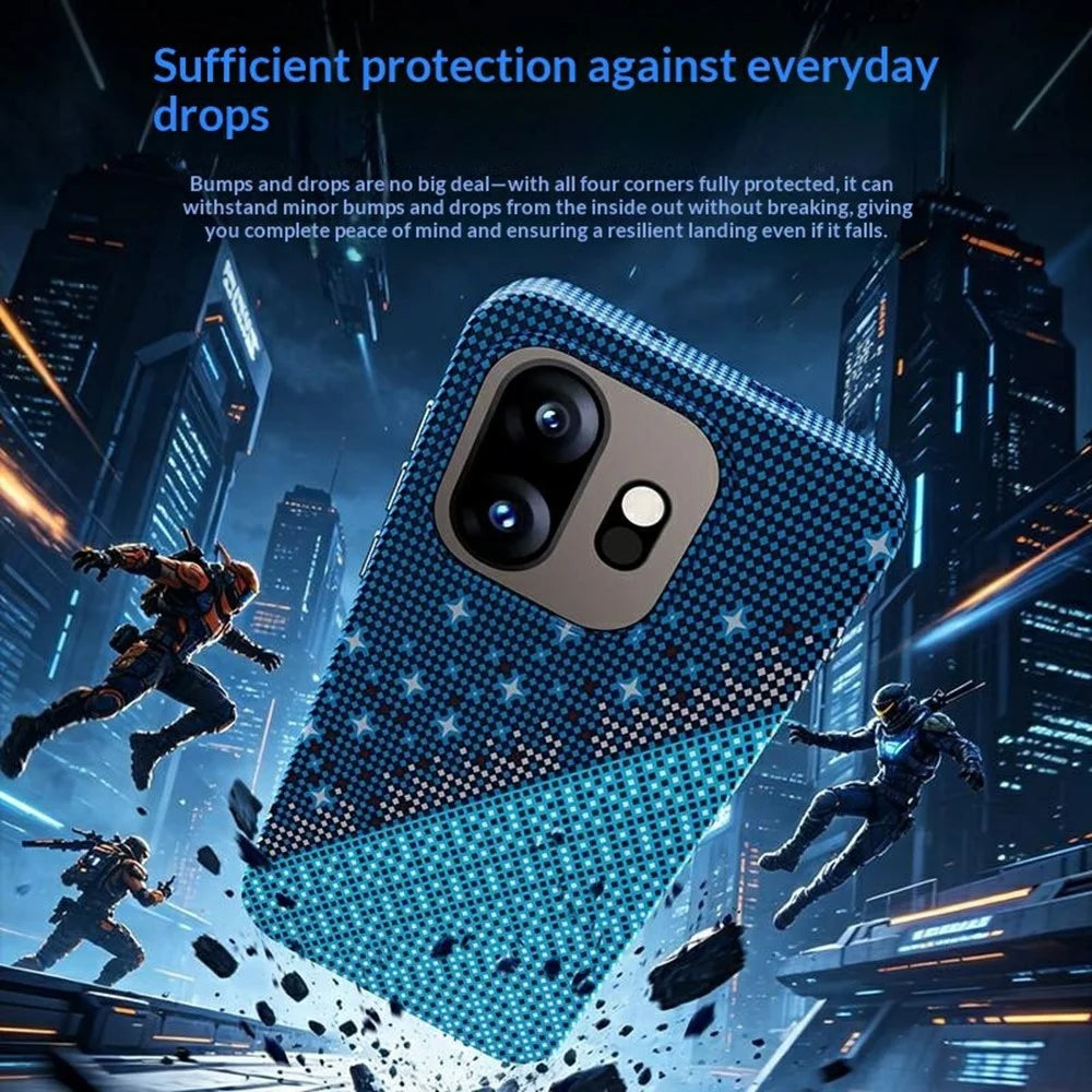 For OnePlus 15T 5G Magnetic Case Pixel Grid Pattern Hard PC Shockproof Phone Cover - Blue - 4