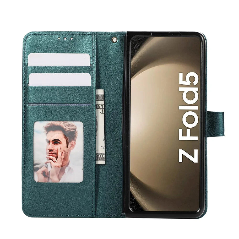 For Samsung Galaxy Z Fold8 Ultra Case Imprinted Rhombus Leather Wallet Phone Cover with Wrist Strap - Green - 3