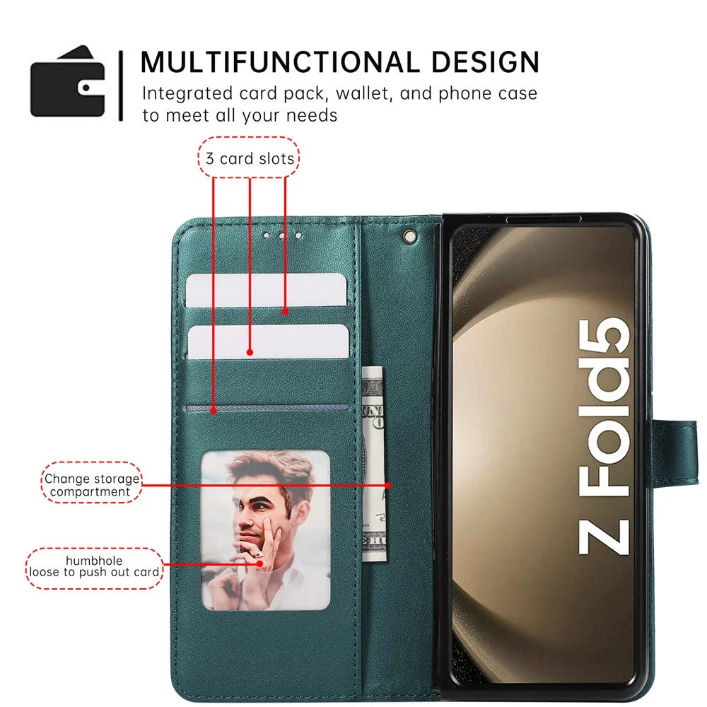For Samsung Galaxy Z Fold8 Ultra Case Imprinted Rhombus Leather Wallet Phone Cover with Wrist Strap - Green - 6