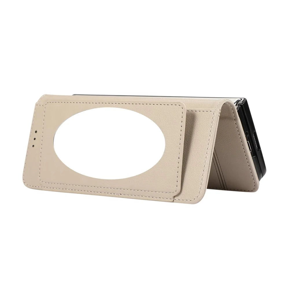 For Samsung Galaxy Z Fold8 Ultra Case Multi Card Slots PU Leather Phone Cover with Mirror / Wrist Strap - Beige - 5