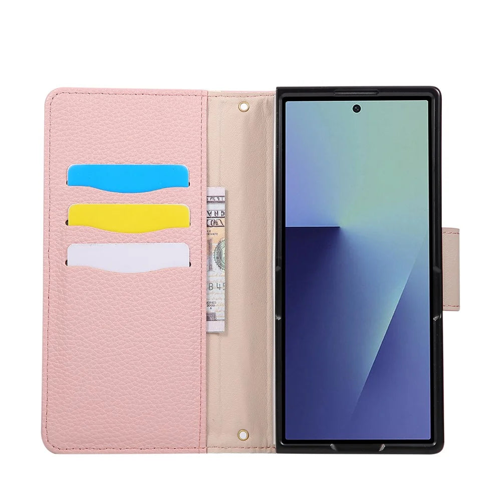 For Samsung Galaxy Z Fold8 Ultra Case Zipper Wallet Color Splicing PC PU Leather Phone Cover with Wrist Strap - Pink - 2
