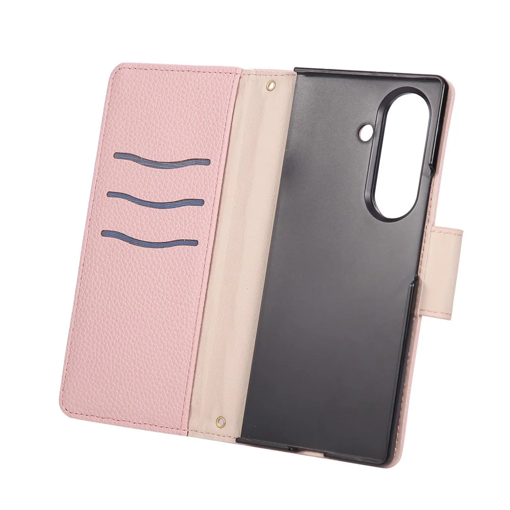 For Samsung Galaxy Z Fold8 Ultra Case Zipper Wallet Color Splicing PC PU Leather Phone Cover with Wrist Strap - Pink - 5