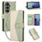 For Samsung Galaxy Z Fold8 Ultra Wallet Case Triangular Splicing Zipper Leather Phone Cover with Wrist Strap - Green - 1