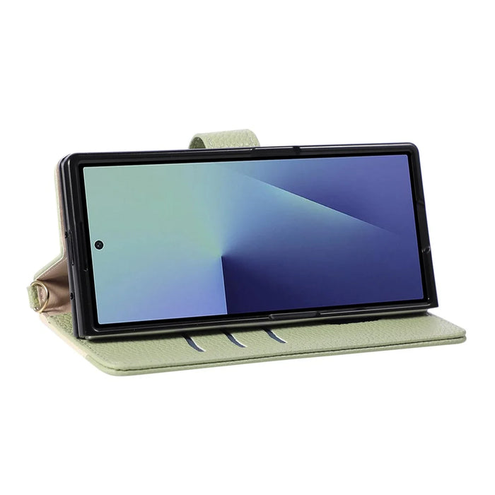 For Samsung Galaxy Z Fold8 Ultra Wallet Case Triangular Splicing Zipper Leather Phone Cover with Wrist Strap - Green - 3