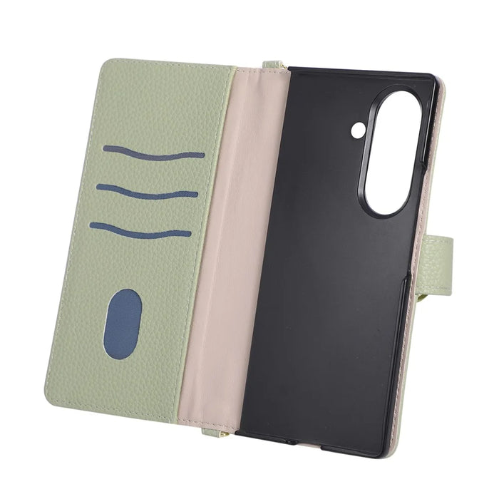 For Samsung Galaxy Z Fold8 Ultra Wallet Case Triangular Splicing Zipper Leather Phone Cover with Wrist Strap - Green - 5