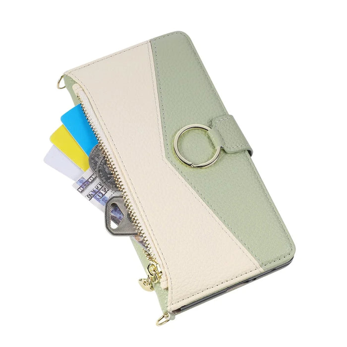 For Samsung Galaxy Z Fold8 Ultra Wallet Case Triangular Splicing Zipper Leather Phone Cover with Wrist Strap - Green - 6